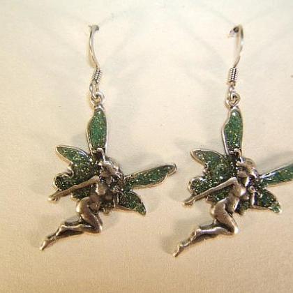 Mystical, Mythical Fairy Earrings, Silver Antique..