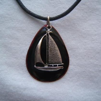 Nautical Summer Beach Sailboat Necklace, Silver..