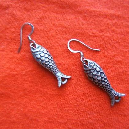Religious, Christian, Fish Earring, Silver Antique..