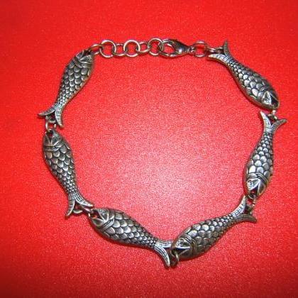 Religious Christian Catholic Fish Bracelet, Silver..