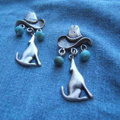 Western Cowgirl Hat Earrings, Silver Earring,..
