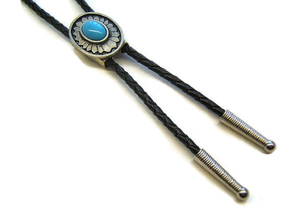 Southwestern Tribal Concho Bolo Tie, Indian Jewelry, Silver Bolo, Turquoise Bolo Tie, #1084b-7c