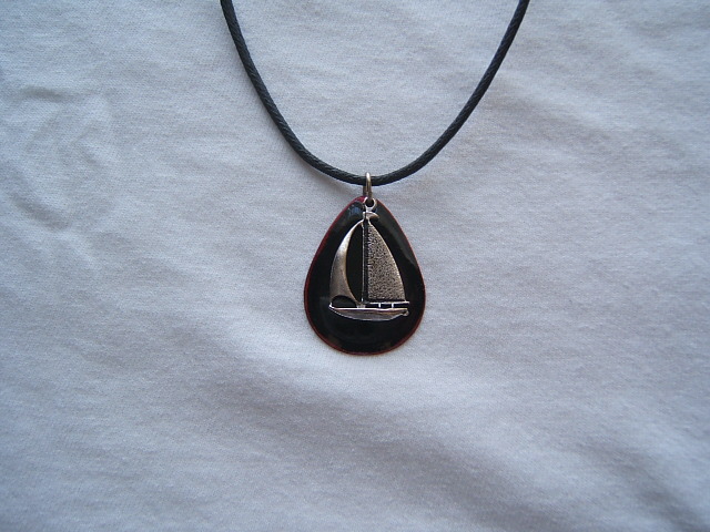 Nautical Summer Beach Sailboat Necklace, Silver Antique Finish, #80131-1