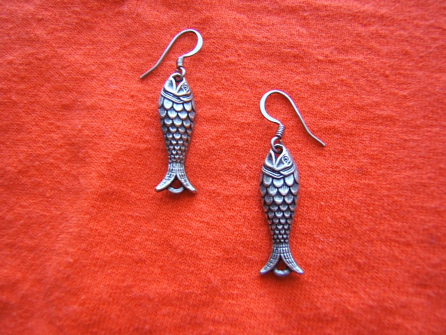 Religious, Christian, Fish Earring, Silver Antique Finish, #50248-2
