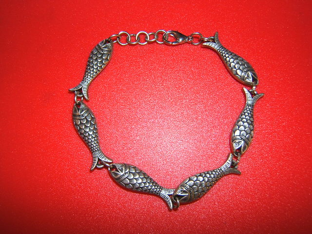Religious Christian Catholic Fish Bracelet, Silver Antique Finish, #60283-1